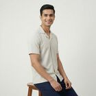 Men's Beige Classic Collar Casual Shirt, Beige, small