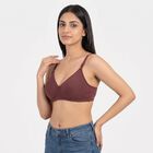 Women's Brown Cotton Blend V Neck Bralette Bra, भूरा, small