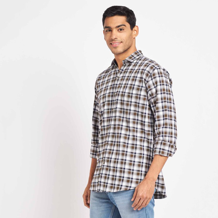 Cotton Checks Casual Shirt, ओलिव, large image number null