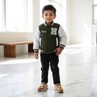 Boys Olive Green Stand Collar Varsity Jacket, Olive, small
