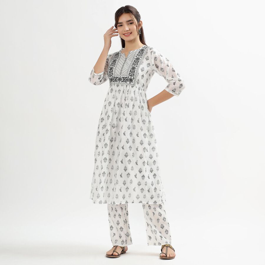 Women's Rich White Embroidered V-Neck Kurta, ऑफ व्हाइट, large image number null