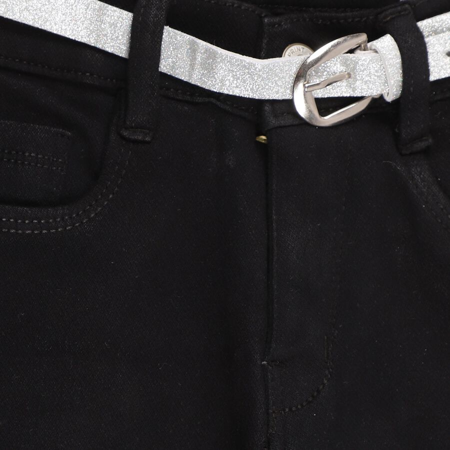 Girls' Jet Black Flared Fit Embellished Jeans, Black, large image number null