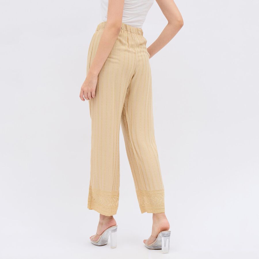 Women's Beige Regular Fit Embroidered Palazzos, Beige, large