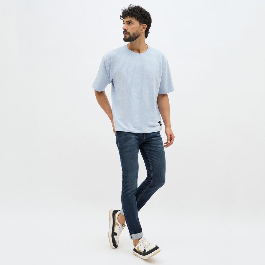 Men's Light Powder Blue Round Neck Casual T-Shirt, Sky Blue, large image number null