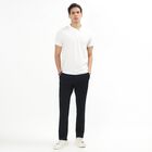 Men's Deep Jet Black Slim Fit Flat-Front Casual Trousers, नेवी ब्लू, small