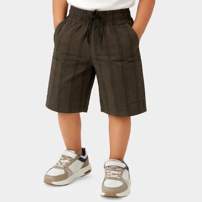 Boys' Olive Green Striped Cotton Jamaican Shorts