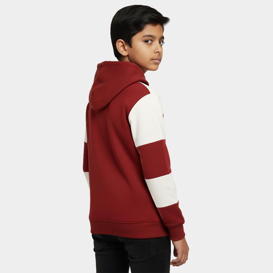 Boys Rich Maroon and White Hooded Neck Striped Sweatshirt, मरून, large image number null