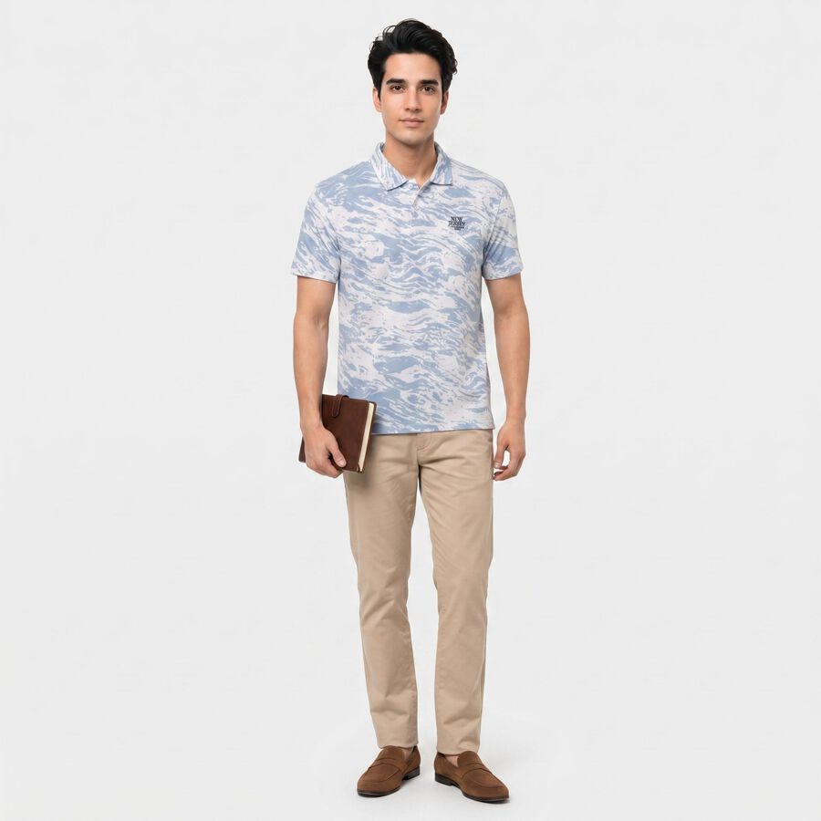 Men's Light Blue Cotton Polo Neck Printed T-Shirt, Light Blue, large