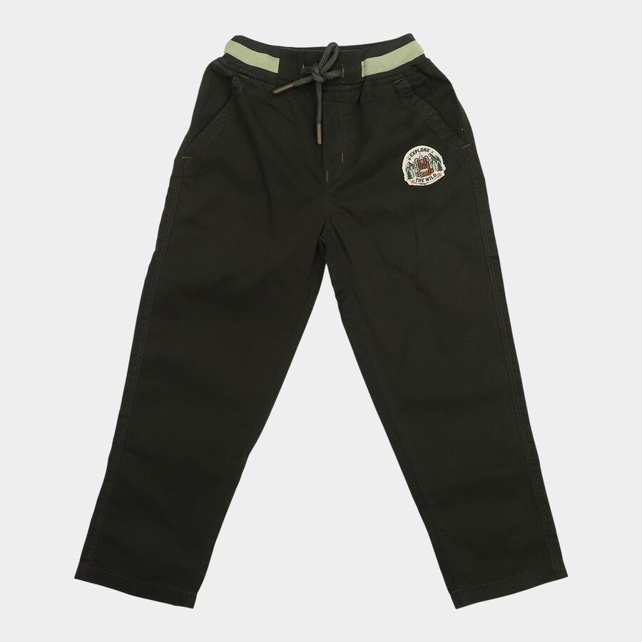 Boys' Olive Green Regular Fit Drawstring Trousers, ओलिव, large