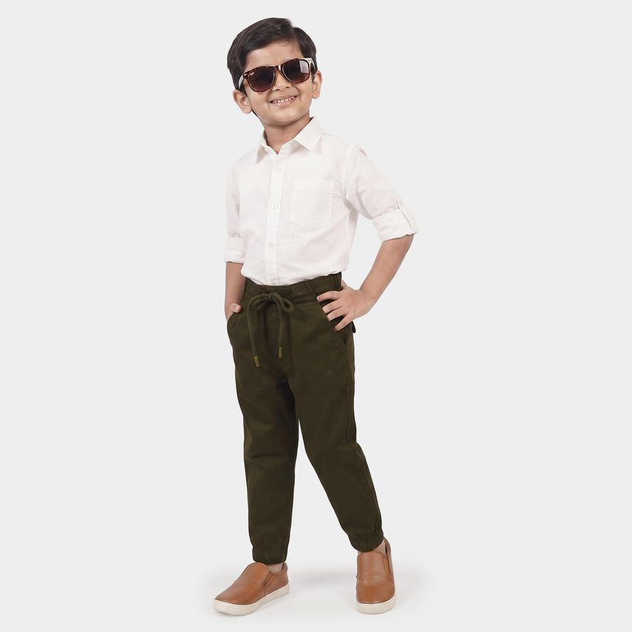 Boys' Olive Green Regular Fit Drawstring Jogger Trousers, ओलिव, large