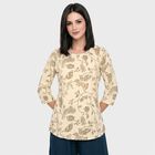 Women's Off White Round Neck Floral Printed Straight Kurti, Off White, small