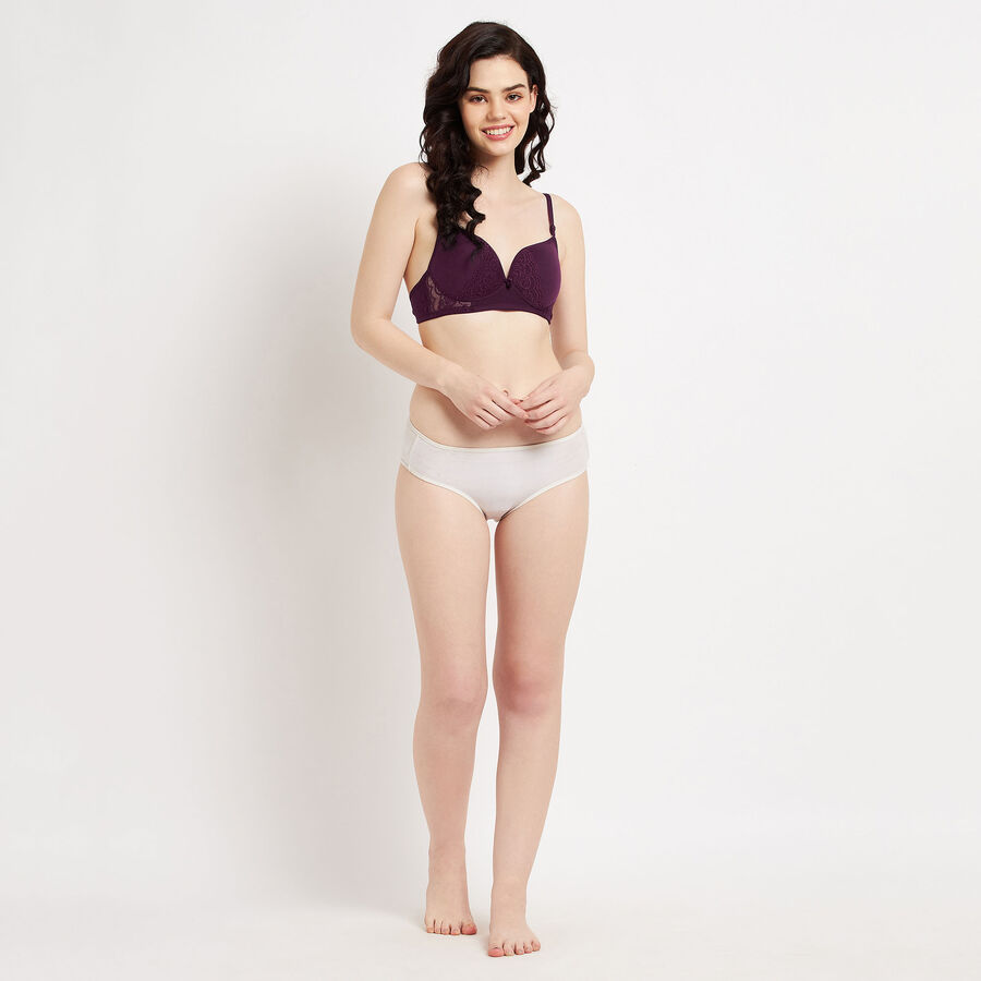 Half Lace Padded Bra, Wine, large image number null