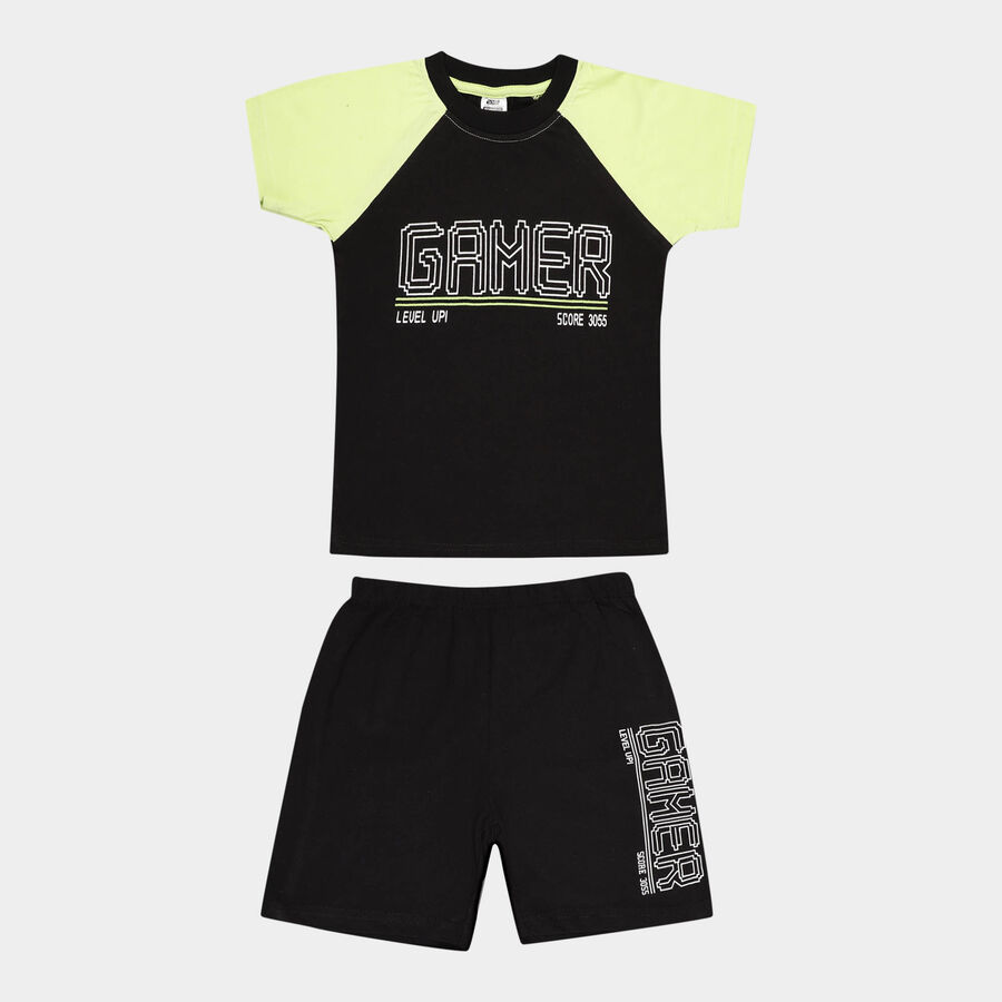 Boys Round Neck Baba Suit, काला, large image number null