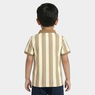 Boys Beige Polo Neck Striped T-Shirt, गहरा पीला, small
