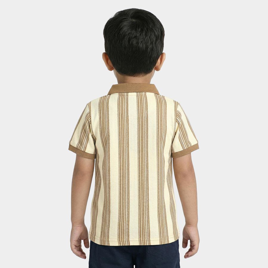 Boys Beige Polo Neck Striped T-Shirt, गहरा पीला, large