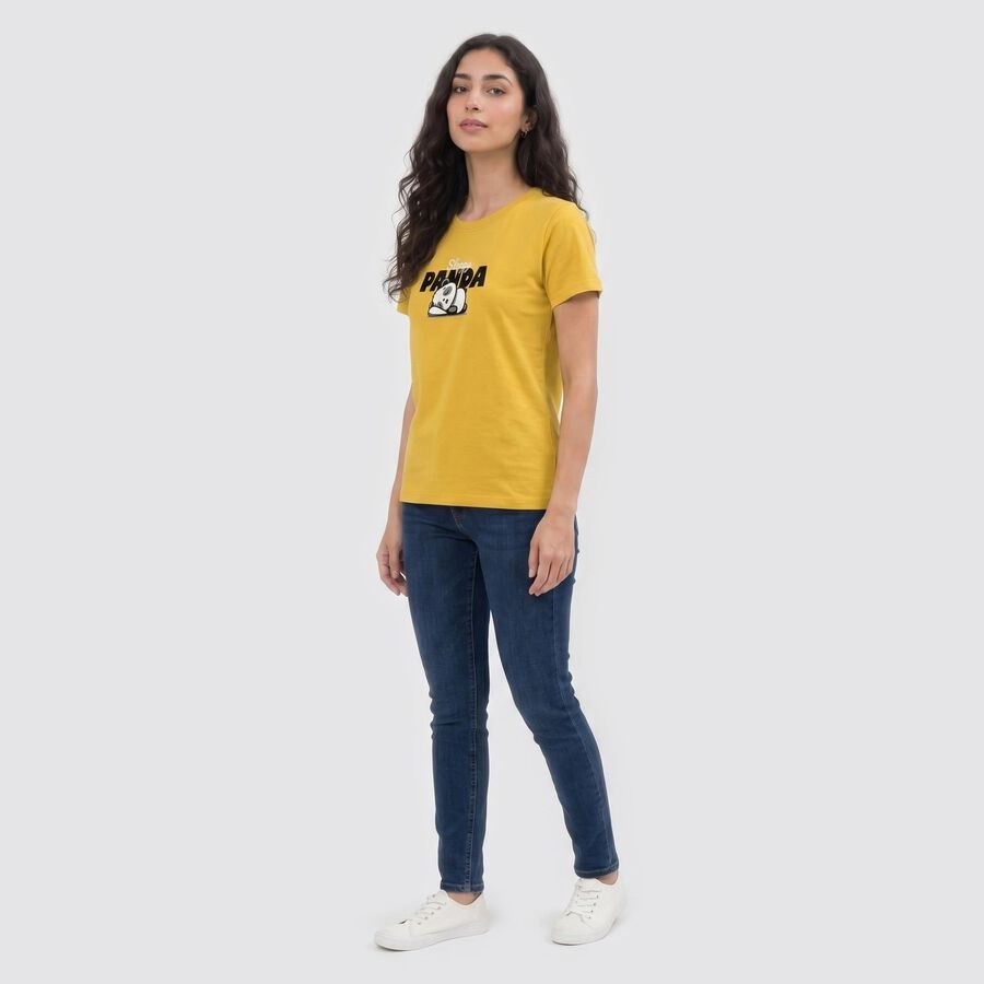 Women's Yellow Cotton Round Neck Regular T-Shirt, Yellow, large
