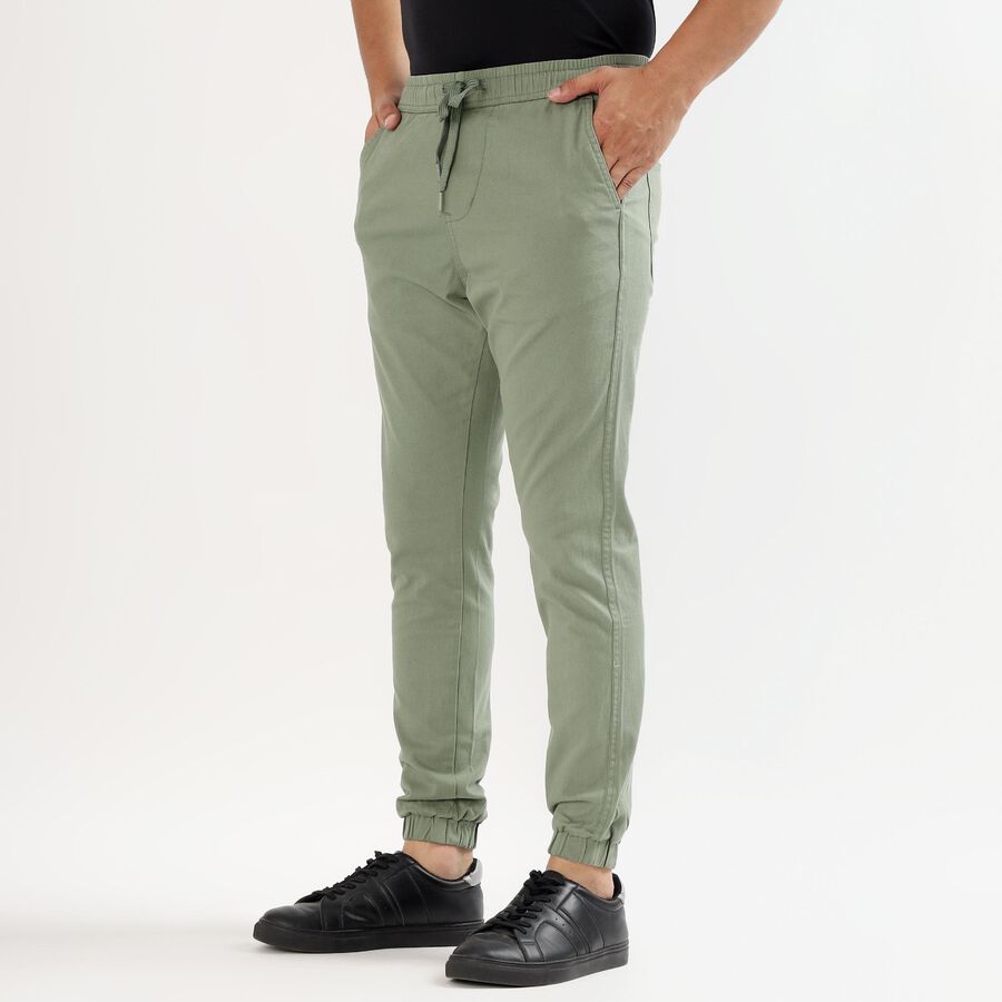 Men's Muted Sage Green Slim Fit Elastic Waist Casual Trousers, Light Green, large image number null