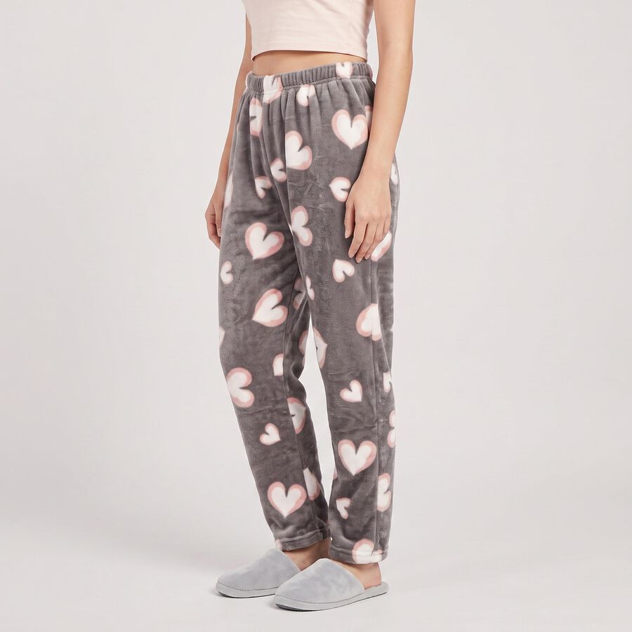 Women's Grey Straight Fit Heart Lounge Pyjama, Light Grey, large