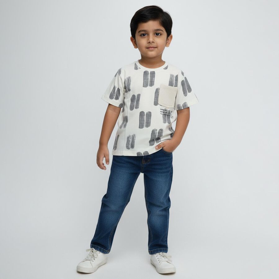 Boys Light Grey Cotton Crew Neck Casual T-Shirt, हल्का ग्रे, large image number null