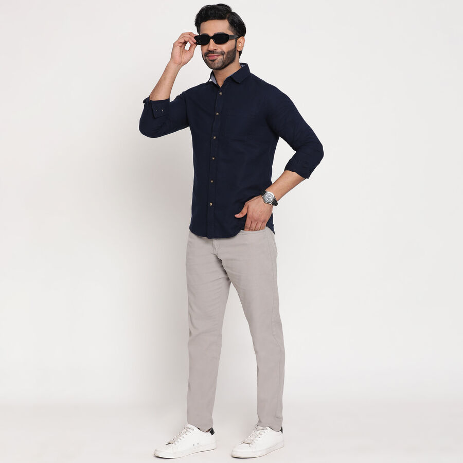 Cotton Solid Casual Shirt, Navy Blue, large image number null