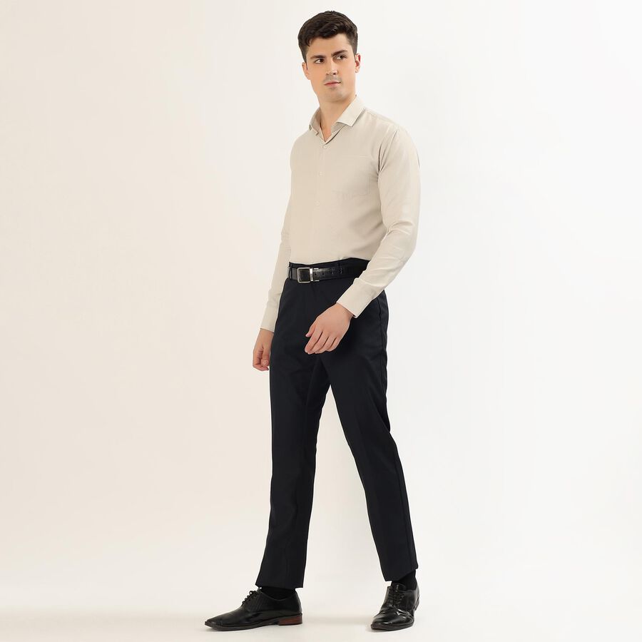 Men's Jet Black Slim Fit Flat-Front Formal Trousers, Navy Blue, large