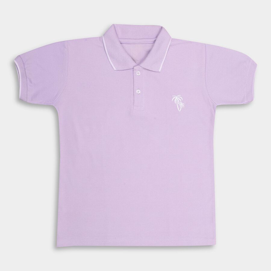 Boys' Light Lilac Round Neck Half Sleeves T-Shirt, लाइलेक, large image number null