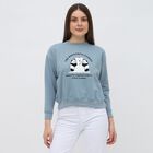 Women's Muted Steel Blue Crew Neck Casual Sweatshirt, Mid Blue, small image number null