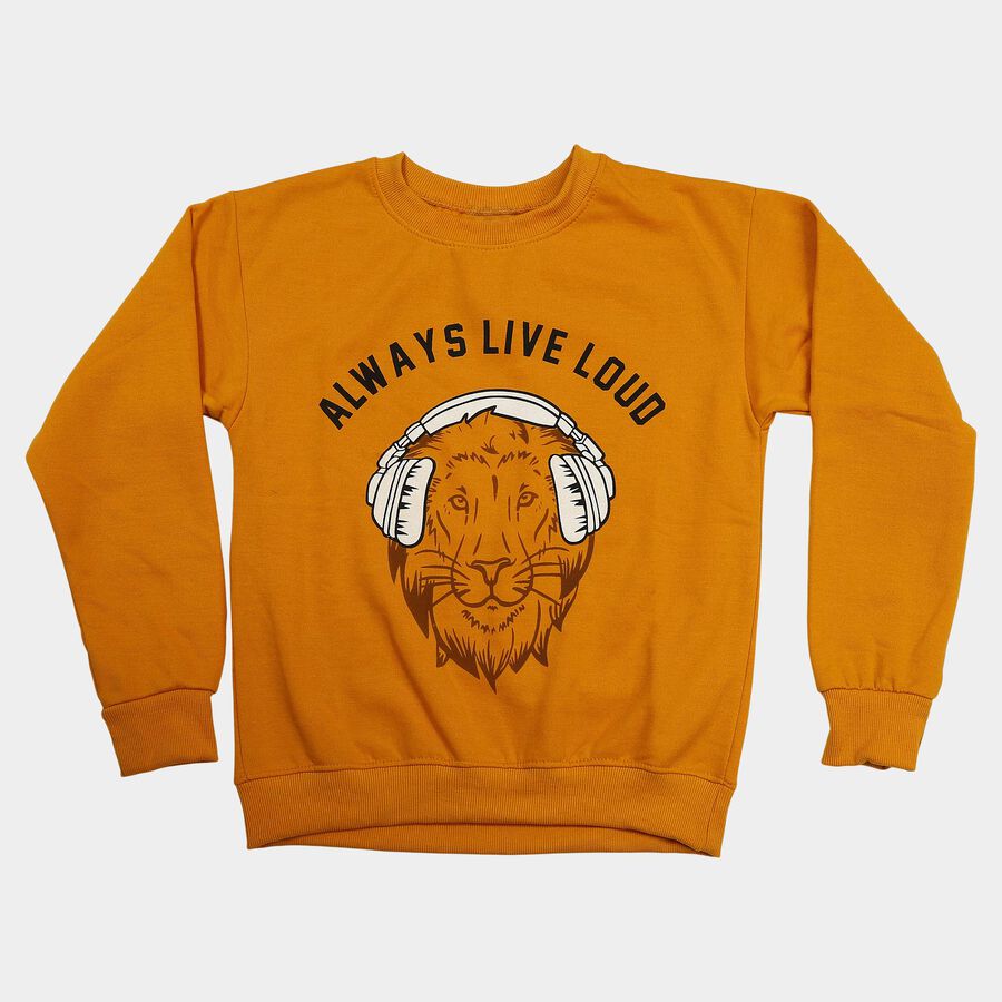 Boys' Mustard Crew Neck Pullover Sweatshirt, Mustard, large