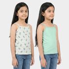Girls' Mint Green Cotton Straight Neck Sleeveless Vest, Light Green, small
