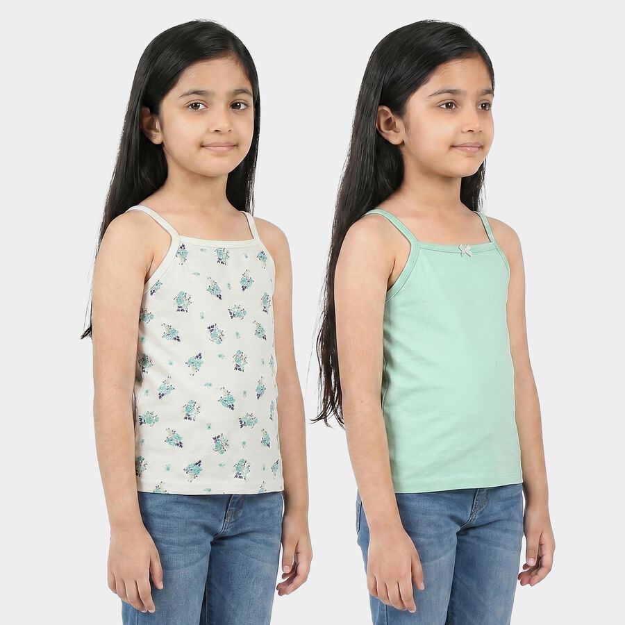 Girls' Mint Green Cotton Straight Neck Sleeveless Vest, Light Green, large