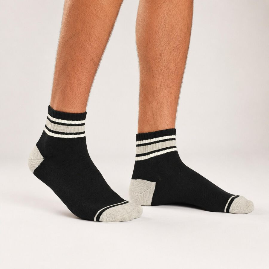 Men's Ankle Length Socks Pack of 3 ( Ecru, Black, Navy ), Black, large