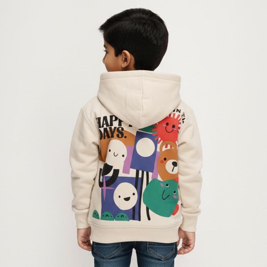 Boys Light Beige Hooded Neck Casual Sweatshirt, गहरा पीला, large image number null