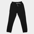 Boys Black Straight Fit Solid Drawstring Pyjama, काला, small