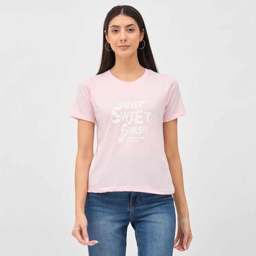 Women's Light Pink Round Neck T-Shirt, Light Pink, large image number null