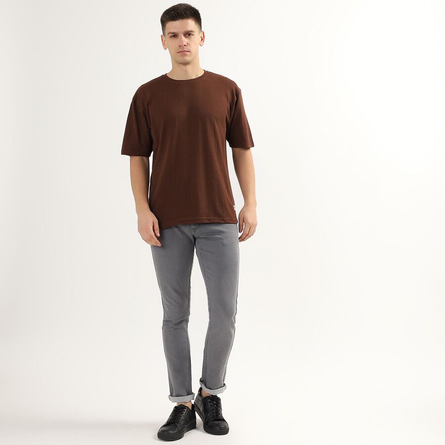 Men's Round Neck Half Sleeves T-Shirt, Brown, large image number null