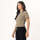 Women's Olive Round Neck Casual Top, Olive, small