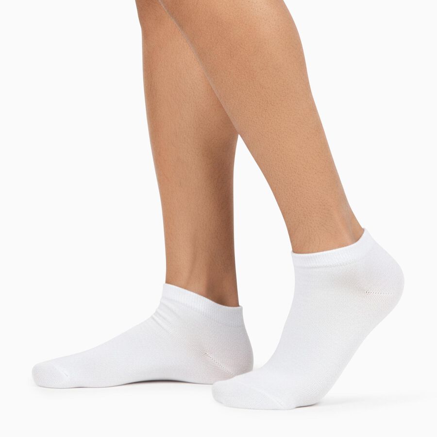 Men's Ankle Length Socks Pack of 3 ( Grey Melange, White, Black ), Black, large