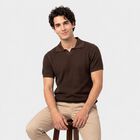 Men's Brown Cotton Polo Neck Solid T-Shirt, भूरा, small