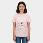 Girls Pink Round Neck Regular T-Shirt, हल्का गुलाबी, small