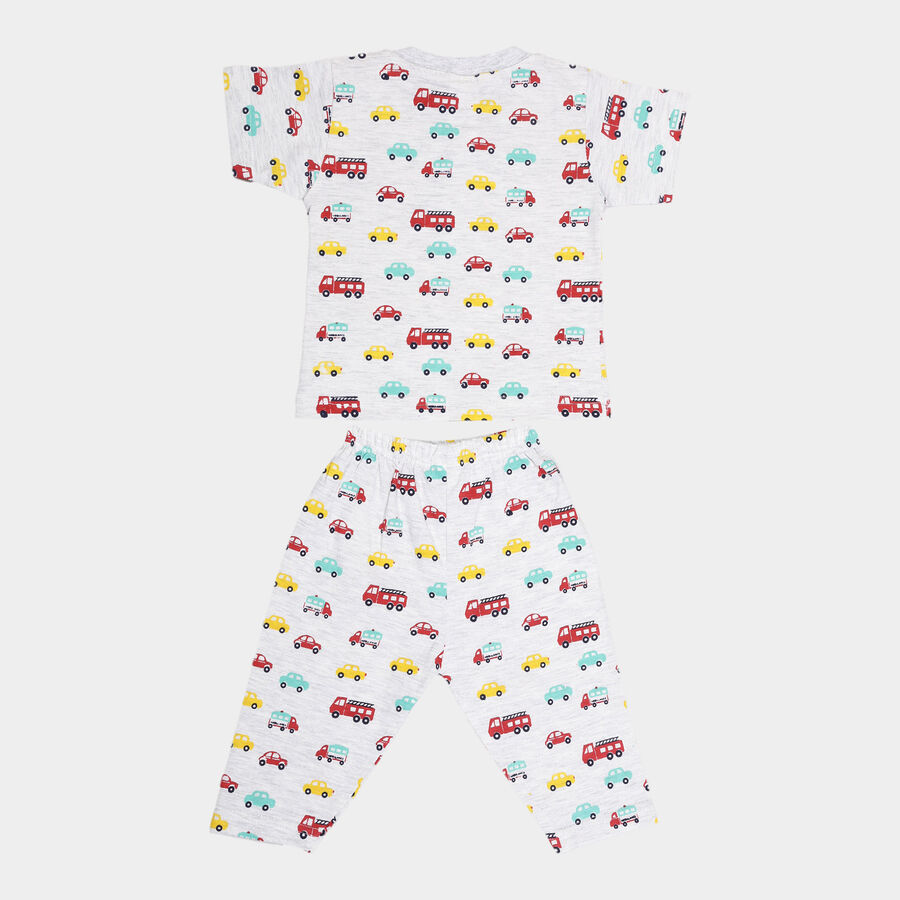 Infants Cotton Printed Night Suit, Melange Light Grey, large image number null