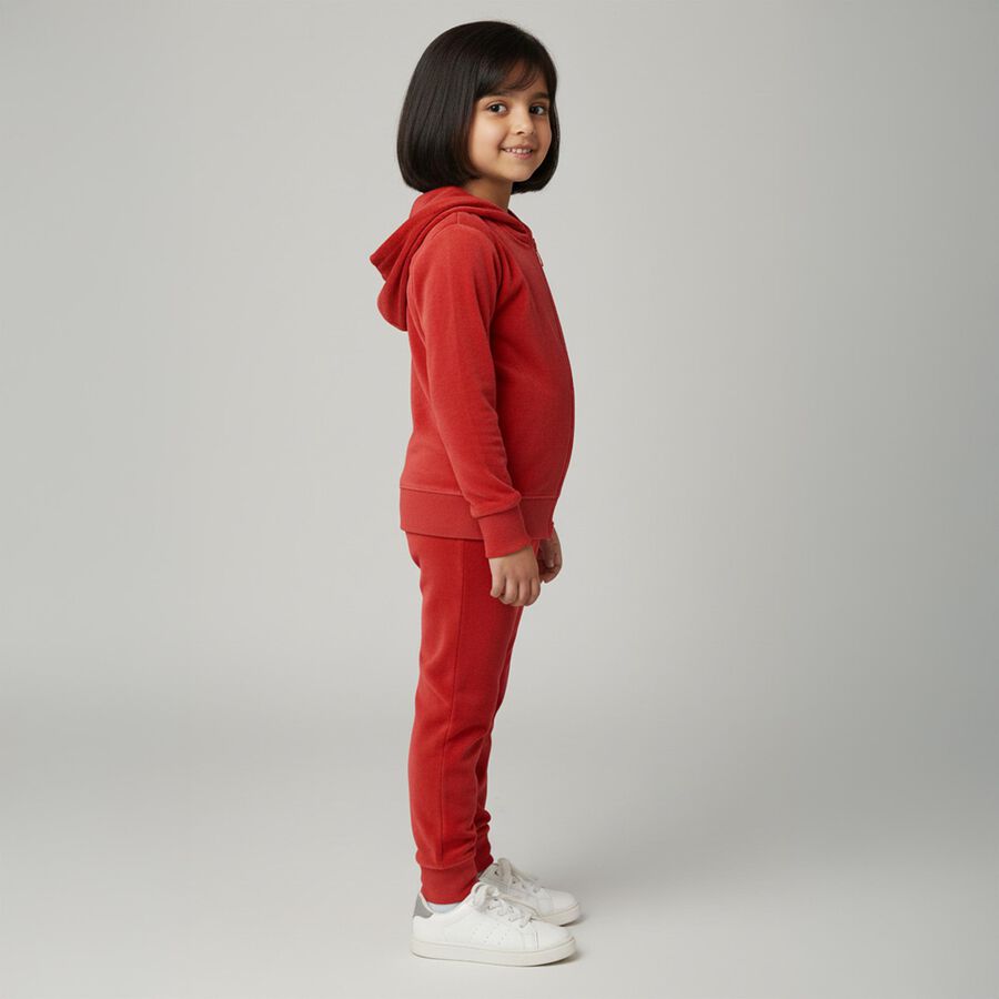Girls Deep Crimson Red Hooded Casual Hipster Set, Maroon, large image number null