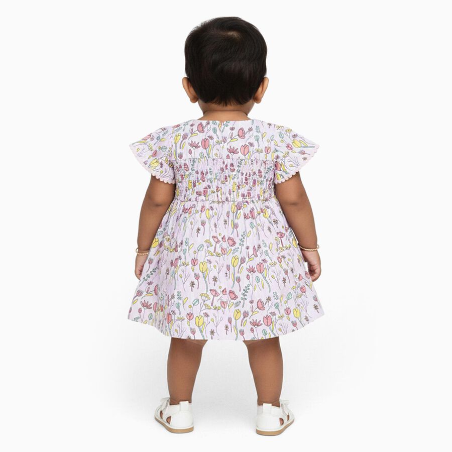 Infants' Pastel Lilac Floral Smocked Cotton Frock, लाइलेक, large image number null