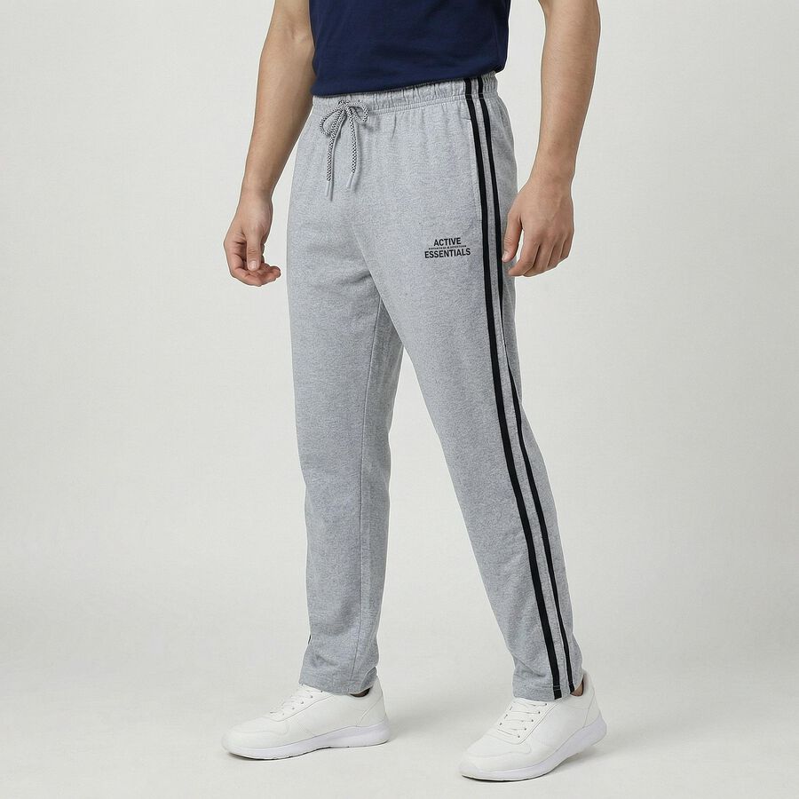 Men's Mid Grey Regular Fit Track Pants, Melange Mid Grey, large