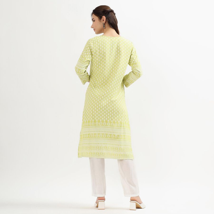 Ladies' Light Lime Green Round Neck Printed Kurta, Light Green, large