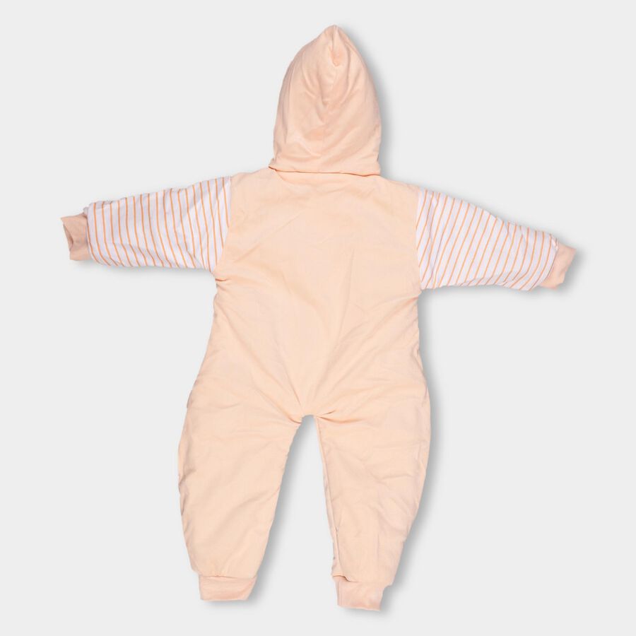 Infants Soft Peach Hooded Casual Jumpsuit, पीच, large image number null