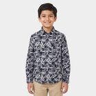 Boys Navy Blue Cotton Long Sleeves Collar Shirt, Navy Blue, small