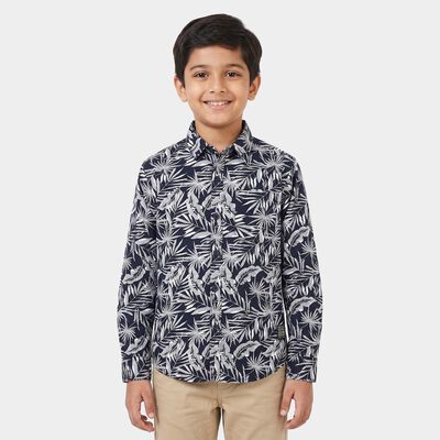 Boys Navy Blue Cotton Long Sleeves Collar Shirt