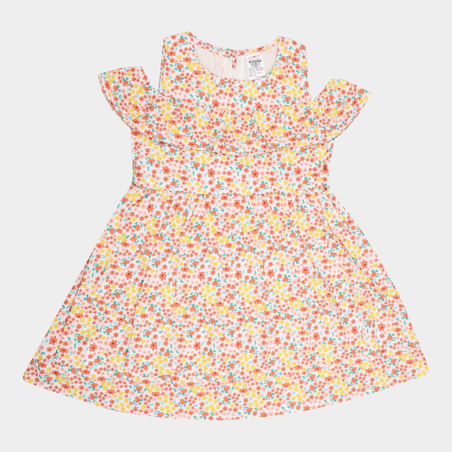 Girls Cotton Frock, Off White, large image number null