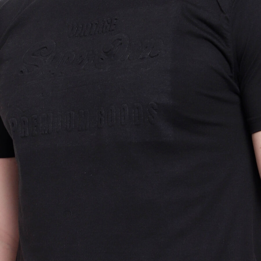 Cotton Solid Round Neck T-Shirt, Black, large image number null