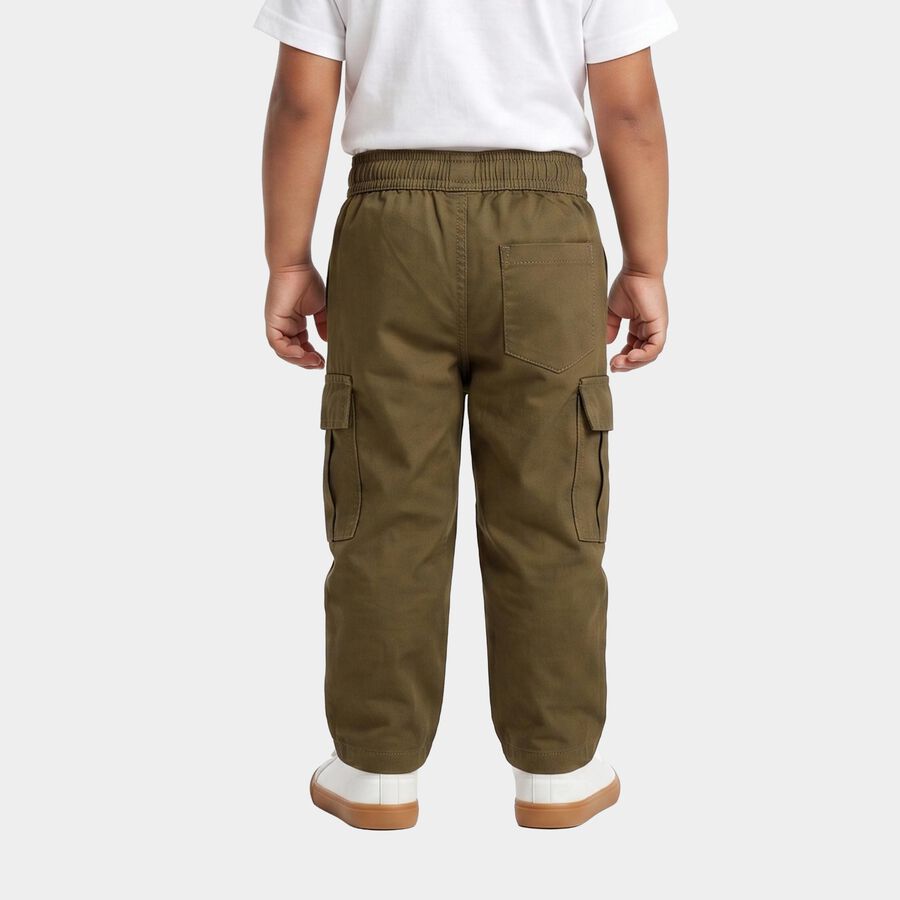 Boys' Olive Green Regular Fit Cargo Trousers, ओलिव, large
